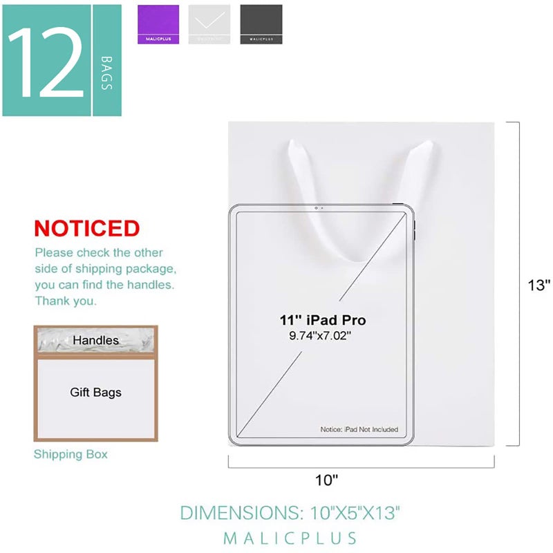 MALICPLUS 12 Large Gift Bags 10x5x13 Inches, Premium Matte White Large Gift Bags with Handles for All Occasion(Grain Textured Finish) - Image 2